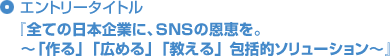 エントリータイトル「全ての日本企業に、SNSの恩恵を。～「作る」「広める」「教える」包括的ソリューション～」